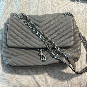 REBECCA MINKOFF Gray Quilted Chain Shoulder Bag